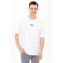 Erkek Beyaz Oversize Bisiklet Yaka Tişört