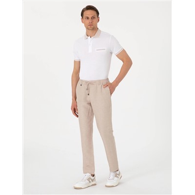 Açık Kahverengi Slim Fit Keten Karışımlı Pantolon
