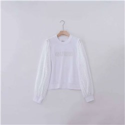 Симпатичный нежный женский свитшот Gues*s 👕  Экспорт  Рукава с вышивкой ришелье