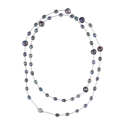 Колье (жемчуг бензиновый 6-10мм; покрытие родий) 95см, Есть комплект