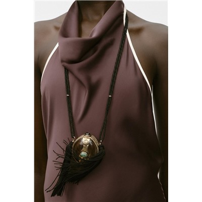 CONTRAST TRIM SATIN MIDI DRESS