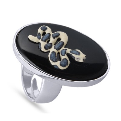 Кольцо Змея (эмаль черная, серая, белая; покрытие родий), Есть комплект