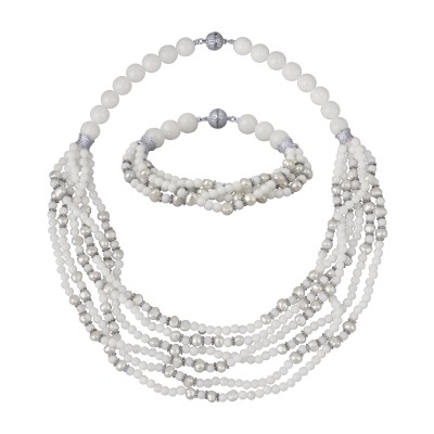 Комплект Селена (агат белый, жемчуг; покрытие родий)