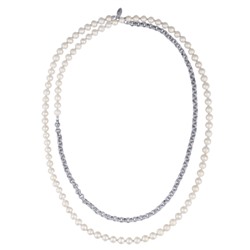 Колье (жемчуг белый 8-9мм; покрытие родий) 140см, Есть комплект