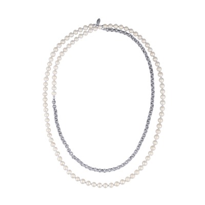 Колье (жемчуг белый 8-9мм; покрытие родий) 140см, Есть комплект