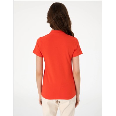 Kırmızı Regular Fit Pamuklu Polo Yaka Basic Tişört