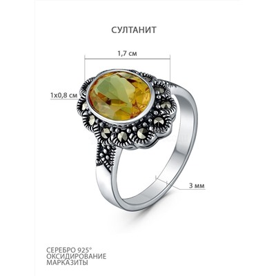 Серьги из чернёного серебра с султанитом и марказитами 925 пробы HE0725-ZN-LK