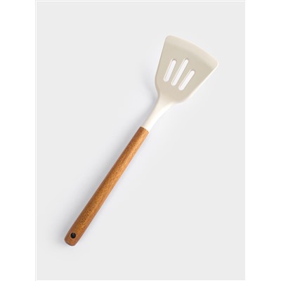 Лопатка с прорезями, 32 см, силикон/дерево, молочный, Wenge