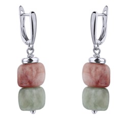 Серьги Селена (кварц осенний микс 7-8мм; покрытие родий), Есть комплект