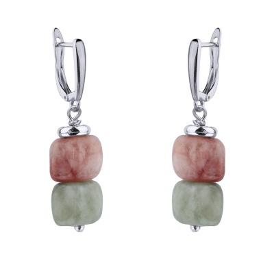 Серьги Селена (кварц осенний микс 7-8мм; покрытие родий), Есть комплект