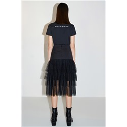 Falda avolantada de lana Negro