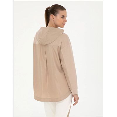 Bej Oversize Kapüşonlu Modal Kumaş Sweatshirt
