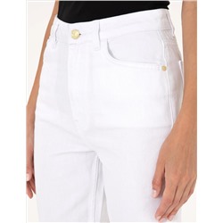 Beyaz Mom High Waist Fit Jean Pantolon