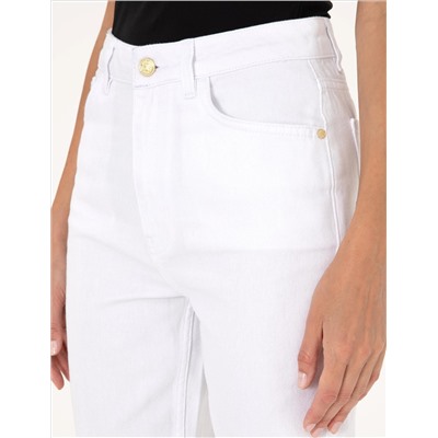 Beyaz Mom High Waist Fit Jean Pantolon