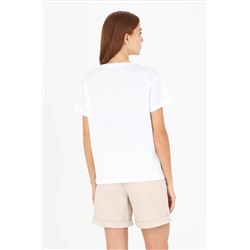 Kadın Beyaz Bisiklet Yaka Tişört