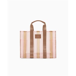 Transparent striped fabric shopper bag
