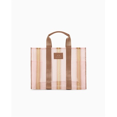Transparent striped fabric shopper bag