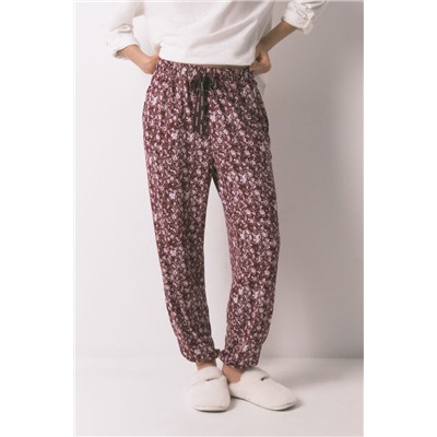 Pantalón largo granate estampado flores