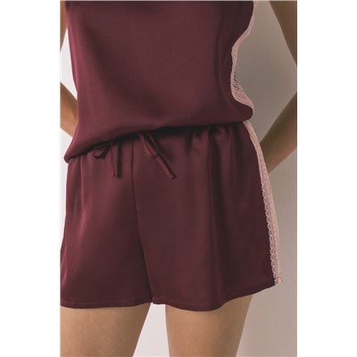 Pijama corto encaje vino