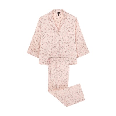 Pijama camisero largo satén rosa