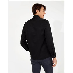 Siyah Slim Fit Armürlü Klasik Gömlek