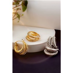 Серьги двойные кольца Рифленые + Подарок