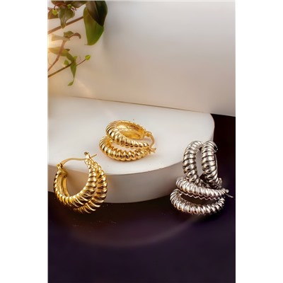 Серьги двойные кольца Рифленые + Подарок