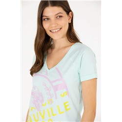 Kadın Su Yeşili V - Yaka Tişört