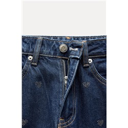 TRF WIDE-LEG RHINESTONE HEART MID-WAIST JEANS