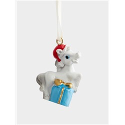 Игрушка елочная, 4 см, полирезин, бело-голубая, Лошадка с подарком, Bright horse