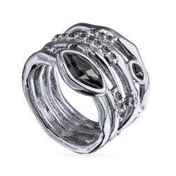 Кольцо Эйва (кристаллы SW темно-серые; покрытие родий), Есть комплект