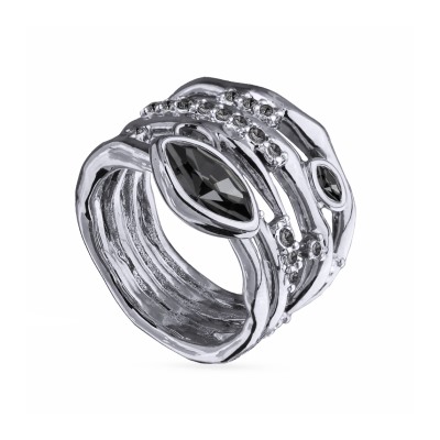 Кольцо Эйва (кристаллы SW темно-серые; покрытие родий), Есть комплект
