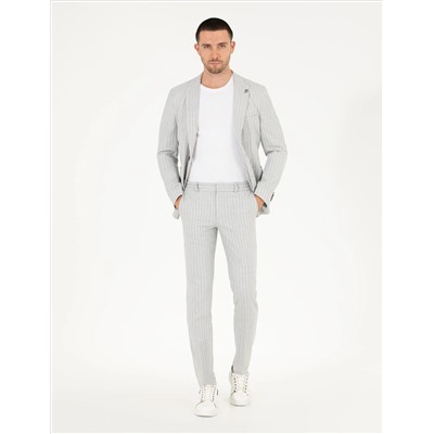 Gri Ex. Slim Fit Çizgili Spor Takım Elbise