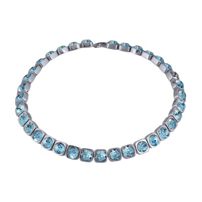 Колье Теннис (кристаллы SW аквамарин 8мм; покрытие родий) 37-40см, Есть комплект