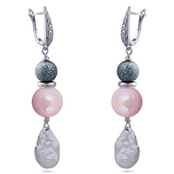 Серьги (Майорка 14мм холодно-розовая; покрытие родий), Есть комплект