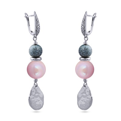 Серьги (Майорка 14мм холодно-розовая; покрытие родий), Есть комплект