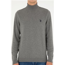 Erkek Slim Fit Yarım Boğazlı Gri Melanj Basic Kazak