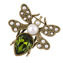 Брошь Мотылек (кристаллы SW зеленые, Майорка; покрытие бронза), Есть комплект
