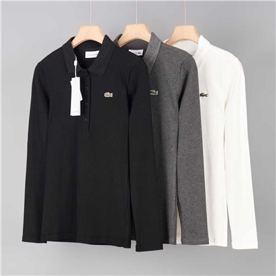 Женская простая и универсальная приталенная рубашка поло с длинными рукавами ЛАКОСТ*Е