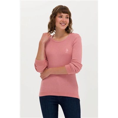 Kadın Pudra Bisiklet Yaka Basic Kazak