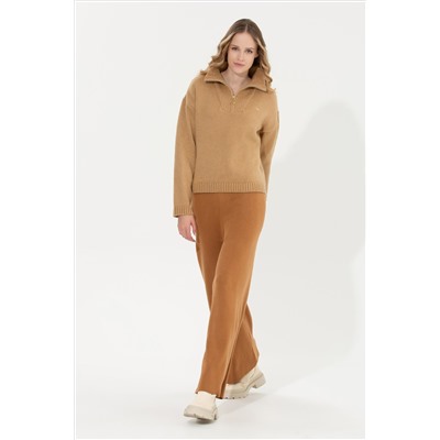 Kadın Camel Melanj Triko Pantolon