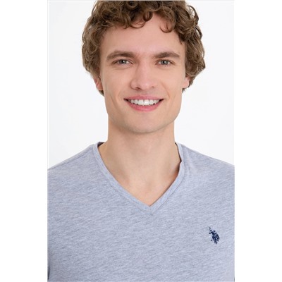 Erkek Gri Melanj Basic V Yaka Tişört