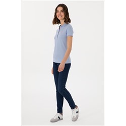 Kadın Açık Mavi Basic Polo Yaka Tişört