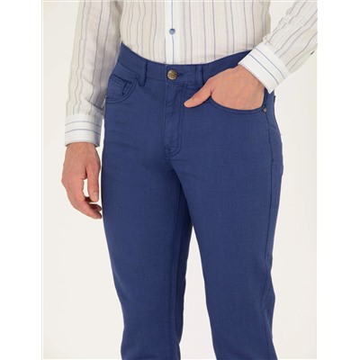 İndigo Slim Fit Keten Karışımlı Kanvas Pantolon