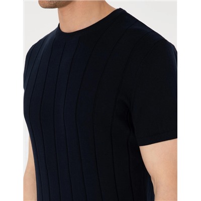 Lacivert Slim Fit %100 Pamuk Bisiklet Yaka Triko Tişört