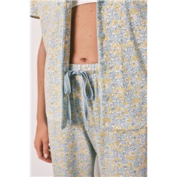 Pijama largo camisero algodón florecitas