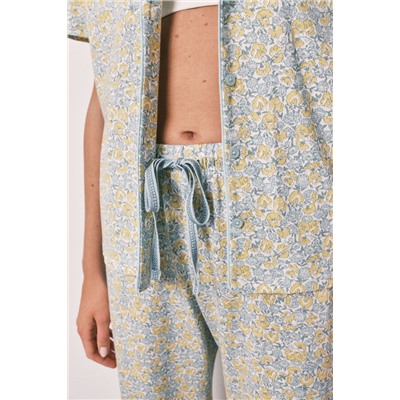 Pijama largo camisero algodón florecitas