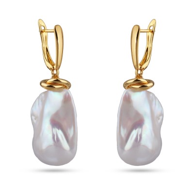 Серьги Барокко (жемчуг белый 25мм; покрытие золото), Есть комплект