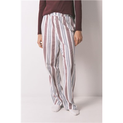 Pantalón largo 100% algodón estampado rayas granate