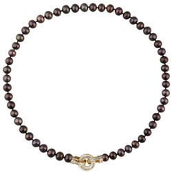 Колье (жемчуг темный шоколад 8-9мм, фианит; покрытие золото) 45см, Есть комплект